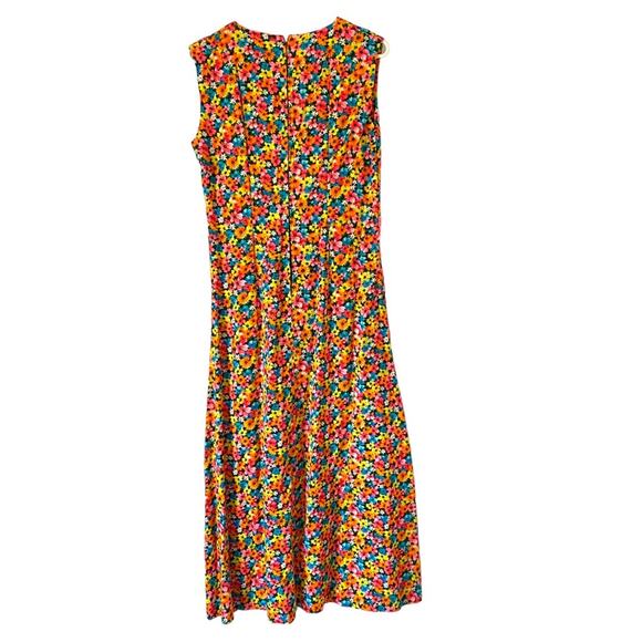 Vintage 60s Electric Yellow Pink Orange Floral Print Retro Dress large Midi - Picture 5 of 7